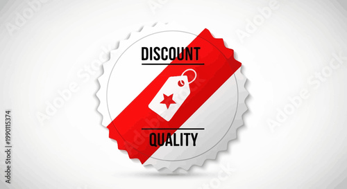Discount quality emblem with red stripe and star tag illustration