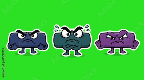 Three Angry Cartoon Characters with Fists and Furious Expressions.