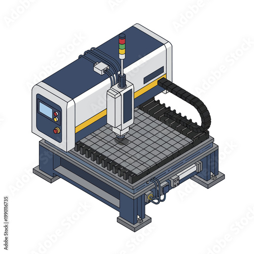 Isometric illustration of a CNC milling machine for precision manufacturing.