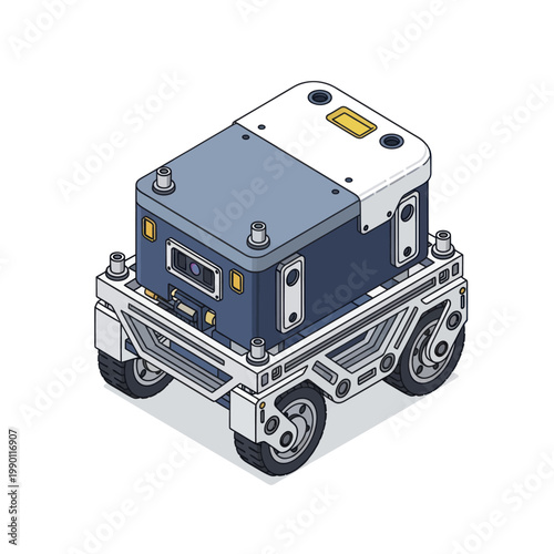 Isometric illustration of a futuristic autonomous mobile robot.