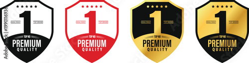 Premium quality protective badge vector set number 1. Elegant gold and black label set. Isolated on white, icon, logo, sign, seal, symbol, stamp, sticker. Vector illustration.