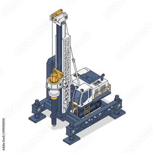 Isometric Illustration of a Geotechnical Drilling Rig for Soil Investigation.