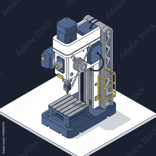 Isometric illustration of a milling machine on a white surface.
