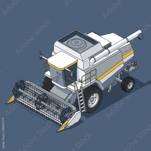 Isometric illustration of a modern combine harvester agricultural machine.
