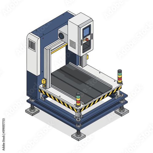 Isometric Industrial CNC Machine for Manufacturing and Production.