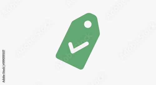 Green tag icon with checkmark approved validation and confirmation concept