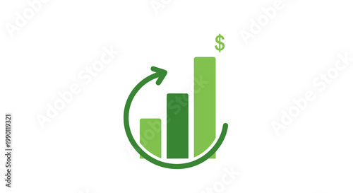 Green upward bar graph with dollar sign representing business growth