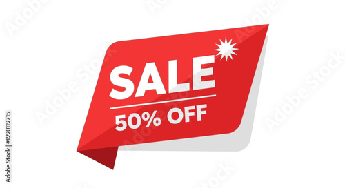 Red sale banner with fifty percent discount and decorative elements