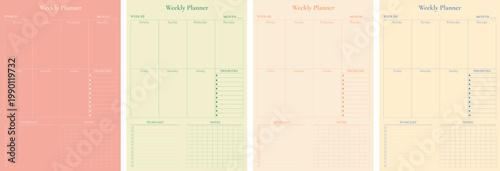 Minimalist Aesthetic weekly planner template with clean layout for organizing daily schedule, tasks, notes, and goals, perfect for productivity, printable stationery, office use, student planning