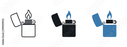 Gasoline lighter icon pocket lighter ignition symbol flame spark fuel sign fire start concept refillable flammable ignition tool vector design