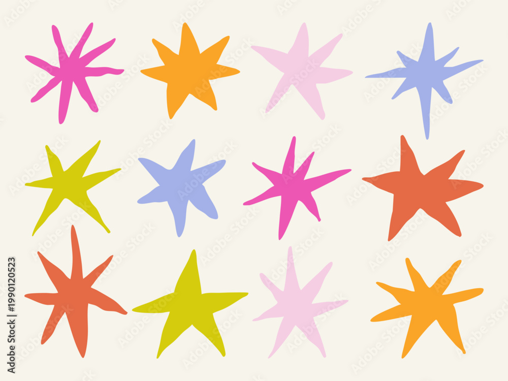 Obraz premium Colorful Abstract Star Shape Set Modern Burst Memphis Style Design Elements Vector