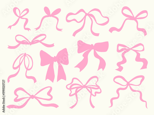 Hand Drawn Ribbon Bow Set Cute Feminine Pink Decorative Bow Collection