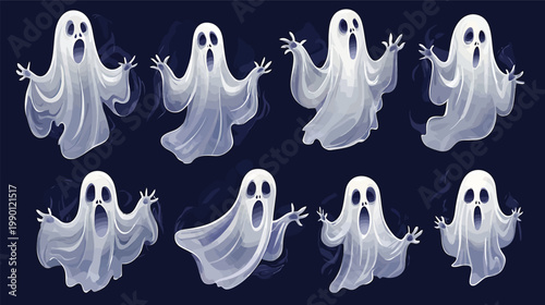 Collection of Spooky Ghosts for Halloween Decorations.
