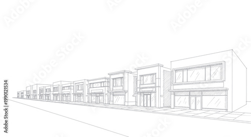 Modern Commercial Building Facade Sketch.