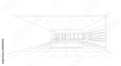 Modern Interior Design Sketch of a Spacious Retail Store.