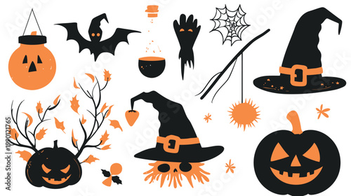 Halloween Elements Collection Festive Autumn Holiday Symbols.