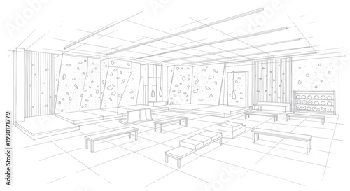 Modern Interior Design Sketch of a Spacious Lounge Area.