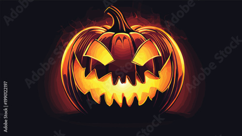 Scary JackoLantern Halloween Pumpkin Glowing with Fire.