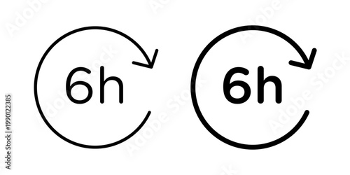6 hours icon in solid fill style, displayed in black on white background. Ideal for time tracking, duration indication, scheduling, and countdown interfaces.