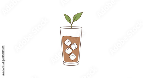 A glass of iced coffee with plant.