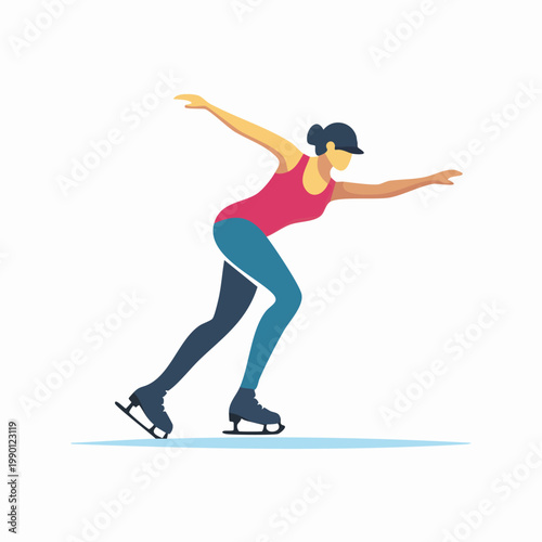 Illustration of a woman speed skating on ice, demonstrating agility and athletic performance.