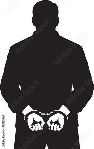 Silhouette of a man in handcuffs from behind