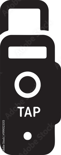 Black USB Flash Drive with Circular Tap Button and Data Port Minimalist Design