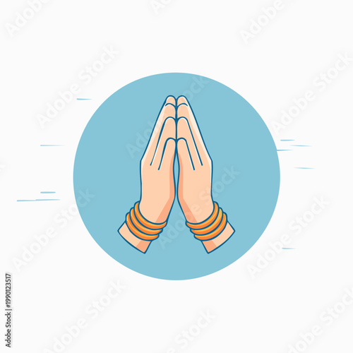 Illustration of hands in a traditional greeting or prayer gesture with bangles on a blue background