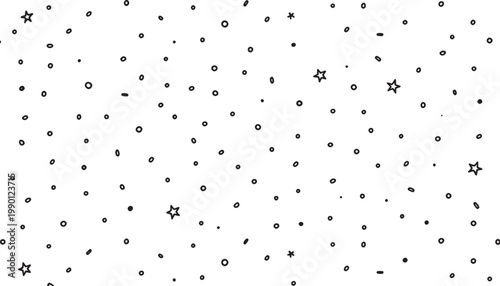 Seamless hand drawn doodle pattern with small dots, circles, and stars Vector Illustration on transparency grid background.