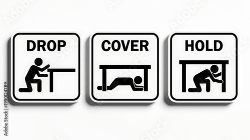 drop cover hold emergency procedure steps flat design illustration
