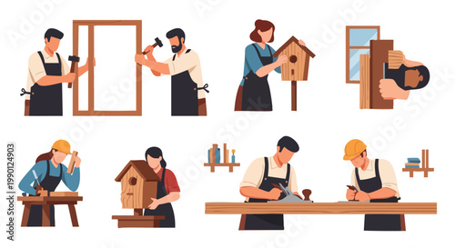 Carpenters Working on Wood Projects, Craftsmanship and DIY