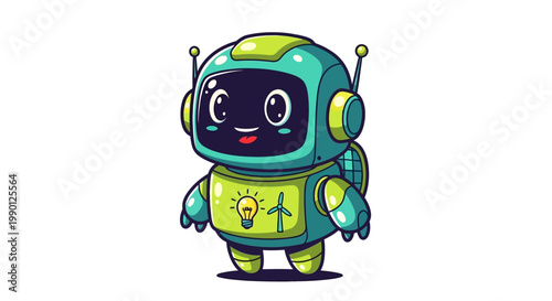 Cute Cartoon Robot with Antennae and Smiling Face