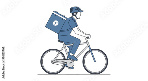 Delivery Cyclist with Insulated Backpack on Bicycle