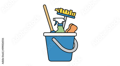 Cleaning supplies in a bucket.