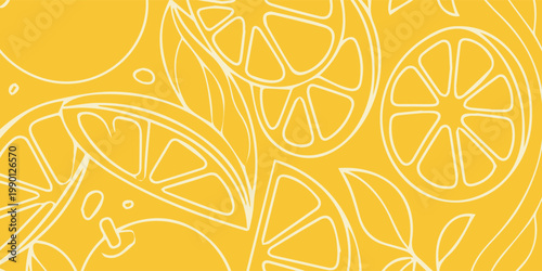Vibrant Yellow Lemon Slices and Leaves Pattern.