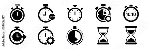 Task timer icons silhouette set transport symbol vector illustration for time management scheduling productivity and workflow design concepts