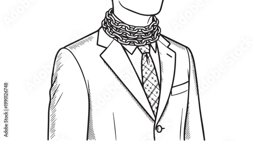 Man in suit with chain necklace vector illustration, professional business attire concept