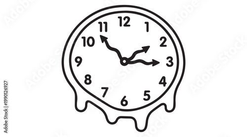 Melting clock surreal vector illustration with dripping melted edges, flat design