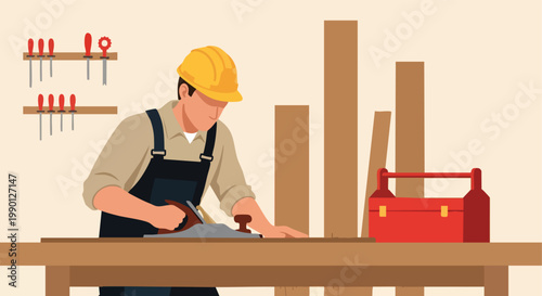 Carpenter Working with Wood. Woodworking. Craftsmanship. Natural Texture. Construction.