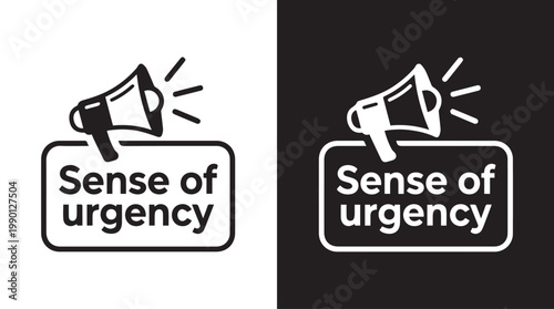Minimalist sense of urgency vector illustration with megaphone and speech bubble, flat design
