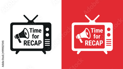 Time for Recap News Recap Vector Illustration with TV and Megaphone Icons on Red Background