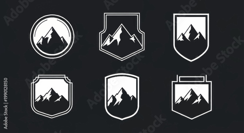 Mountain Peak Logos and Emblems Collection for Outdoor Adventure.
