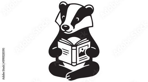 badger reading a book vector illustration