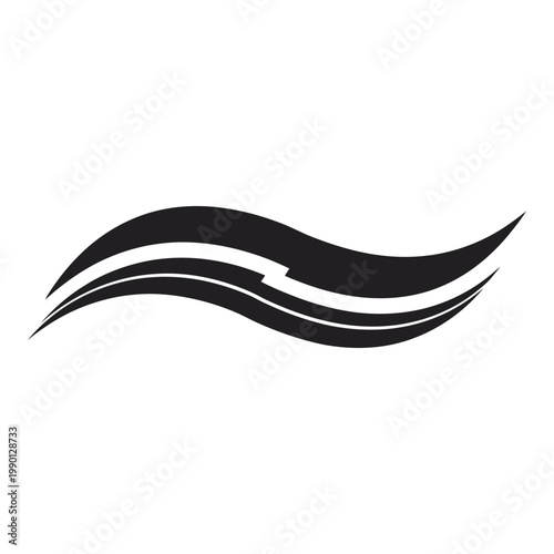 A sleek black wave design on a white background