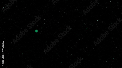 Dark space background with subtle green glowing particles and soft starfield motion, minimal cosmic animation with floating light dots and deep atmospheric visual texture