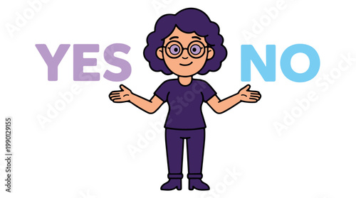 yes or no decision choice concept with female character pointing vector illustration