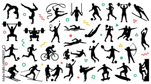Collection of various sports silhouettes vector illustration
