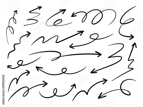 Hand Drawn Arrow Doodle Set Curved Direction Arrows Sketch Style Elements