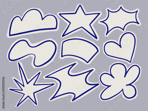 Abstract Hand Drawn Shapes Set Star Heart Blob Doodle Outline Vector Collection