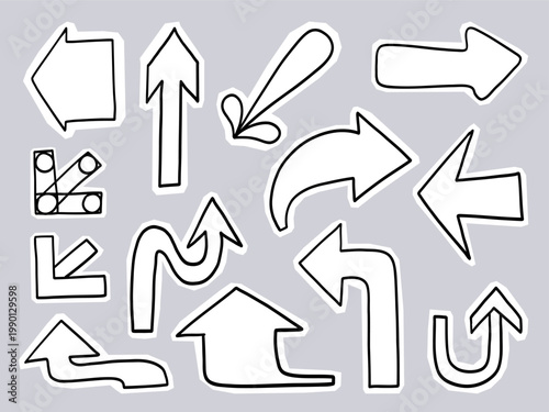 Hand Drawn Arrow Set Direction Icons Doodle Outline Navigation Vector Collection